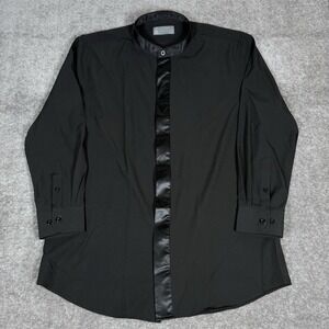 Stacy Adams Shirt Men's XL Black Long Sleeve Button Up Modern Fit Band‎ Collar